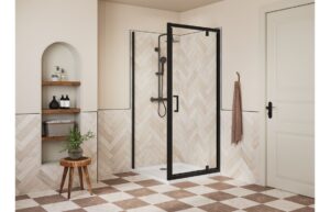 Aqua Silver 900mm Pivot Door - Matt Black