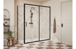 Aqua Silver 1400mm Sliding Door - Matt Black