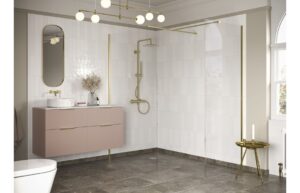 Aqua Platinum 700mm Wetroom Side Panel & Arm - Brushed Brass
