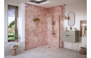 Aqua Platinum 1000mm Wetroom Panel & Support Bar - Brushed Bronze