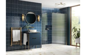 Aqua Platinum 1200mm Fluted Wetroom Panel & Support Bar - Brushed Brass