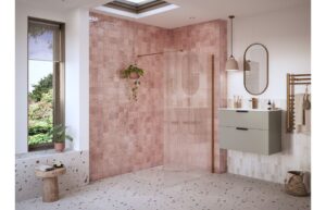 Aqua Platinum 1200mm Fluted Wetroom Panel & Support Bar - Brushed Bronze