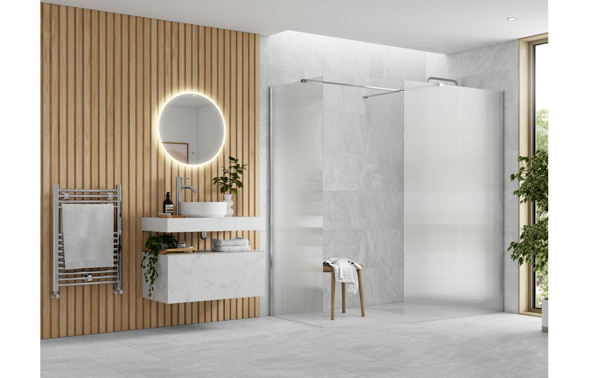 Aqua Platinum 800mm Fluted Wetroom Panel & Side Panel Arm - Chrome