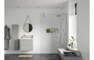 Aqua Platinum 1400mm Wetroom Panel & Support Bar - Chrome