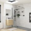Aqua Platinum 700mm Wetroom Panel & Support Bar - Matt Black