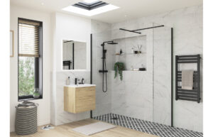 Aqua Platinum 700mm Wetroom Side Panel & Arm - Matt Black