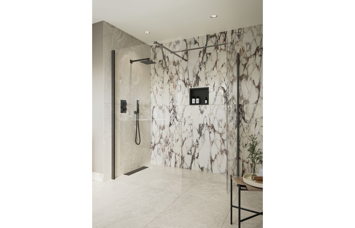 Aqua Platinum 800mm Wetroom Side Panel & Arm - Gunmetal