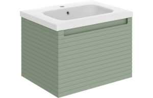 Hatfield 615mm Wall Hung 1 Drawer Basin Unit & 1TH Basin - Matt Willow Green