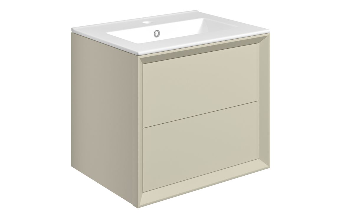 Harpenden 610mm Wall Hung 2 Drawer Basin Unit & 1TH Thin Edge Basin - Matt Cotton