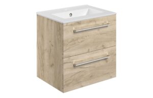 Malvern 510mm Wall Hung 2 Drawer Basin Unit & 1TH Thin Edge Basin - Oak
