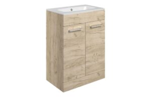 Malvern 610mm Floor Standing 2 Door Basin Unit & 1TH Thin Edge Basin - Oak