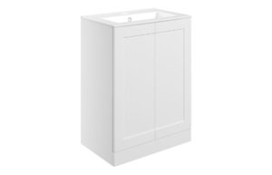 Benington 615mm Floor Standing 2 Door Basin Unit & Basin - Matt White