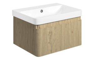 Gosmore 605mm Wall Hung 1 Drawer Basin Unit & 1TH Basin - Textured Oak