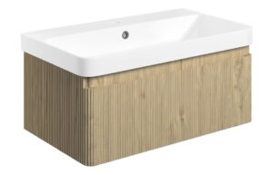 Gosmore 805mm Wall Hung 1 Drawer Basin Unit & 1TH Basin - Textured Oak