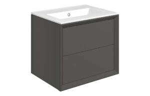 Harpenden 610mm Wall Hung 2 Drawer Basin Unit & 0TH Thin Edge Basin - Matt Clay