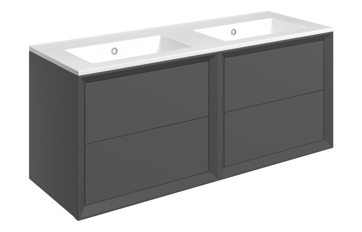 Harpenden 1210mm Wall Hung 4 Drawer Basin Unit & 0TH Thin Edge Basin - Matt Clay