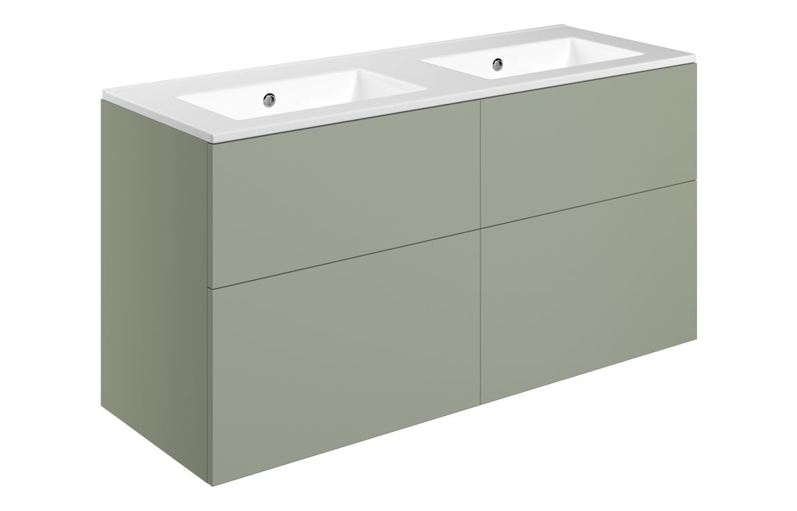 Cuffley 1210mm Wall Hung 4 Drawer Basin Unit & 0TH Basin - Matt Olive Green