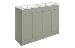 Cuffley 1210mm Floor Standing 4 Door Basin Unit & 0TH Basin - Matt Olive Green