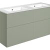 Cuffley 1210mm Wall Hung 4 Drawer Basin Unit & 2TH Basin - Matt Olive Green