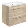 Malvern 610mm Wall Hung 2 Drawer Basin Unit & 0TH Thin Edge Basin - Oak