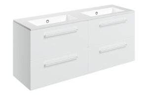 Malvern 1210mm Wall Hung 4 Drawer Basin Unit & 0TH Thin Edge Basin - White Gloss
