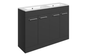 Malvern 1210mm Floor Standing 4 Door Basin Unit & 2TH Thin Edge Basin - Anthracite Gloss