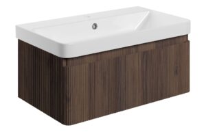 Gosmore 805mm Wall Hung 1 Drawer Basin Unit & 1TH Basin - Textured Walnut