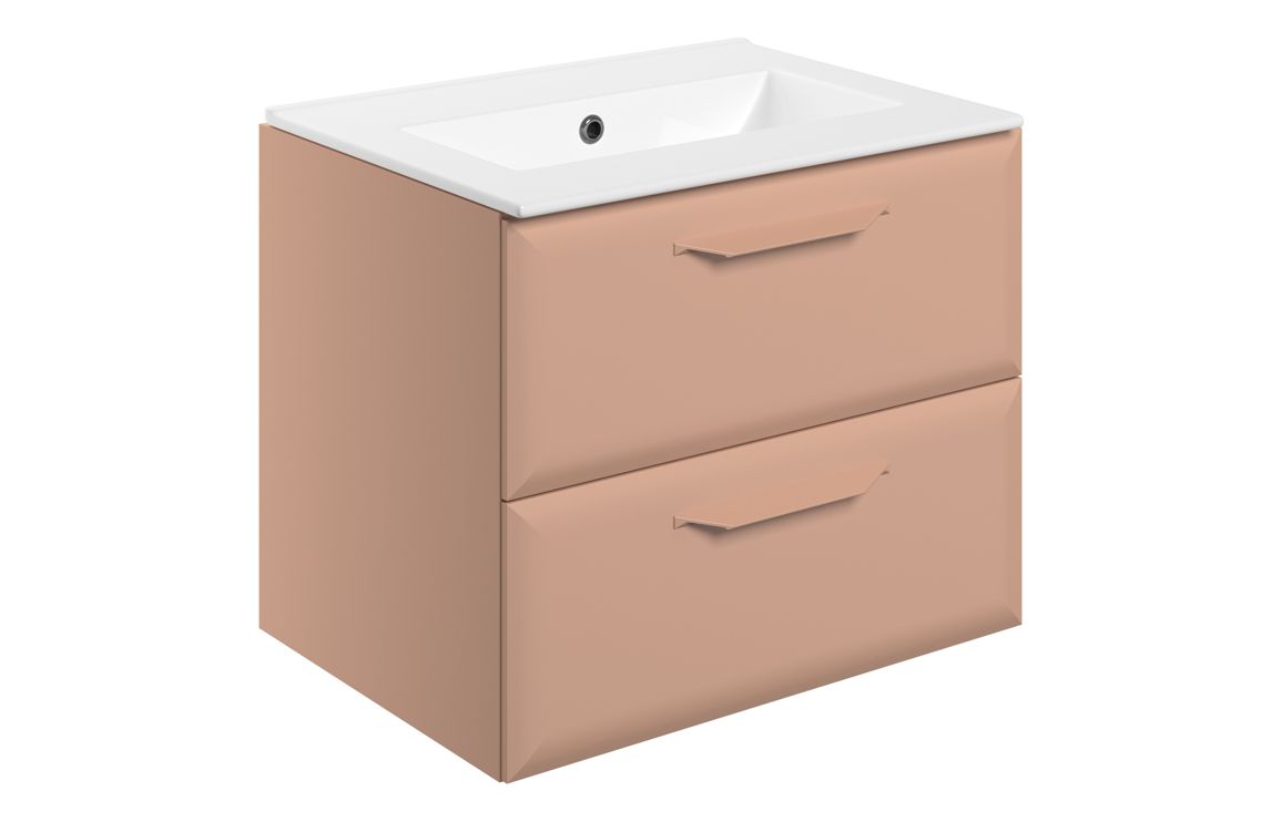 Baldock 615mm Wall Hung 2 Drawer Basin Unit w/0TH Basin - Matt Apricot