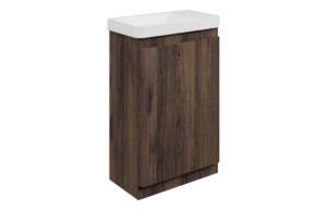 Gosmore 550mm Floor Standing Slim Depth 1 Door Basin Unit & 1TH Basin - Textured Walnut