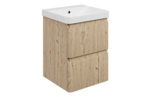 Gosmore 500mm Wall Hung 2 Drawer Basin Unit & 1TH Basin - Textured Oak