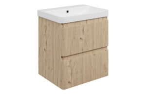 Gosmore 605mm Wall Hung 2 Drawer Basin Unit & 1TH Basin - Textured Oak