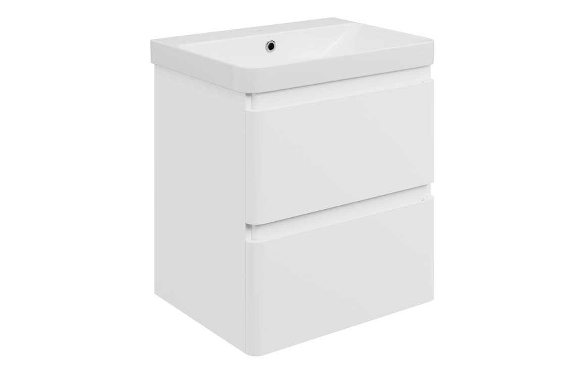Gosmore 605mm Wall Hung 2 Drawer Basin Unit & 1TH Basin - Matt White