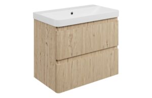 Gosmore 805mm Wall Hung 2 Drawer Basin Unit & 1TH Basin - Textured Oak