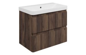 Gosmore 805mm Wall Hung 2 Drawer Basin Unit & 1TH Basin - Textured Walnut
