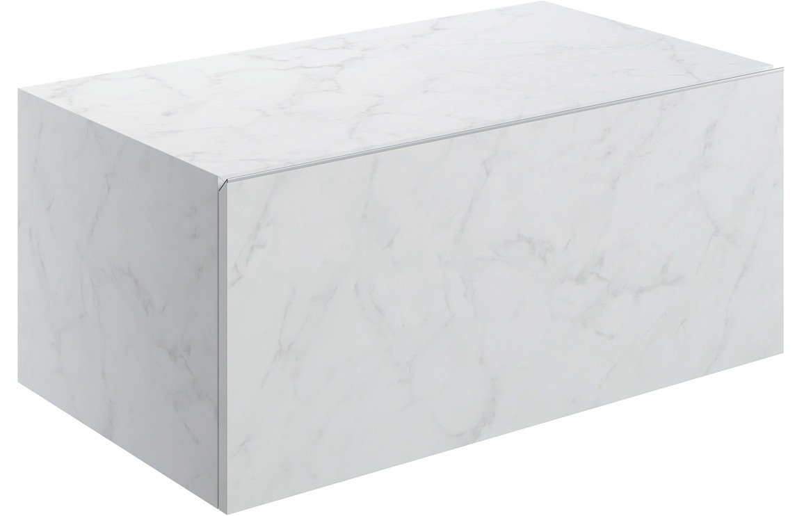 Aston 800mm Wall Hung Storage Drawer - White Marble