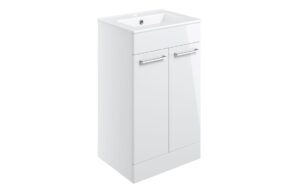Malvern 510mm Floor Standing 2 Door Basin Unit & 1TH Thin Edge Basin - White Gloss