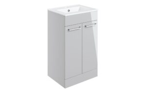 Malvern 510mm Floor Standing 2 Door Basin Unit & 1TH Thin Edge Basin - Grey Gloss