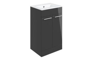 Malvern 510mm Floor Standing 2 Door Basin Unit & 1TH Thin Edge Basin - Anthracite Gloss