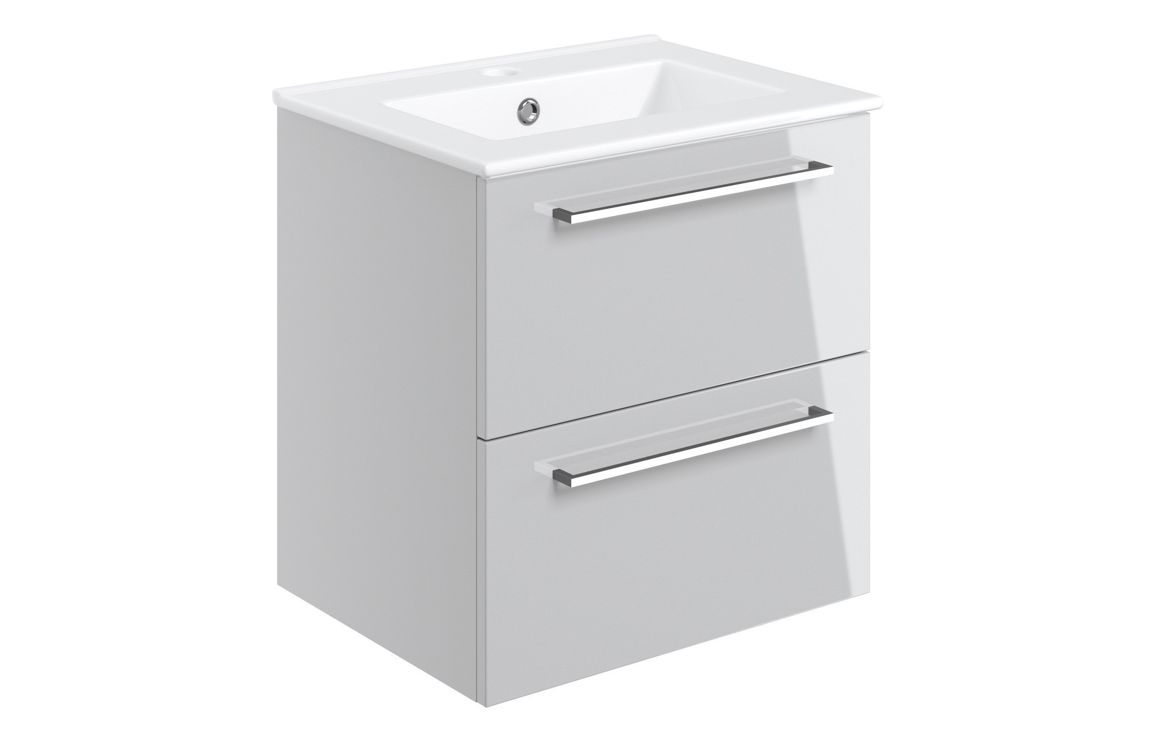 Malvern 510mm Wall Hung 2 Drawer Basin Unit & 1TH Thin Edge Basin - Grey Gloss