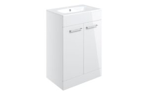 Malvern 610mm Floor Standing 2 Door Basin Unit & 1TH Thin Edge Basin - White Gloss