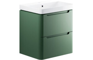 Hertford 605mm 2 Drawer Wall Hung Basin Unit - Matt Sage Green