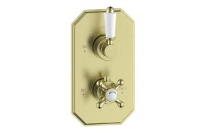 Beverley Traditional Lever Thermostatic Single Outlet Shower Valve - Brushed Brass
