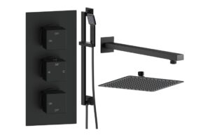 Ashby Square Shower Valve & Kit Pack 3 - Matt Black