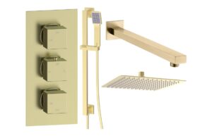 Ashby Square Shower Valve & Kit Pack 3 - Brushed Brass