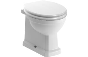 London Back To Wall WC & Satin White Wood Effect Seat w/Br.Brass Finishes