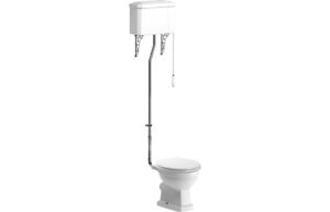 London High Level WC & Satin White Wood Effect Seat w/Br.Brass Finishes
