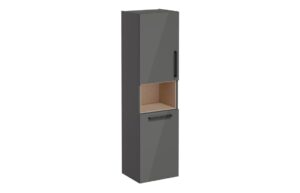 VitrA Root Flat 40cm 2 Door Semi-Tall Unit w/Laundry Basket (LH Hinge) - Anthracite High Gloss