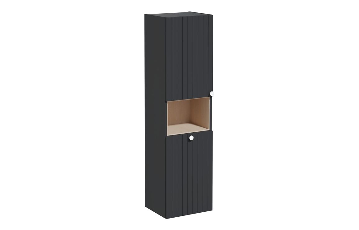 VitrA Root Groove 40cm 2 Door Semi-Tall Unit w/Laundry Basket (LH Hinge) - Matt Graphite