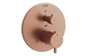 VitrA Aquaheat Round Integrated Thermostatic Bath/Shower Mixer Valve - Brushed Bronze