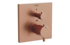 VitrA Aquaheat Square Integrated Thermostatic 1-Way Shower Mixer Valve - Brushed Bronze